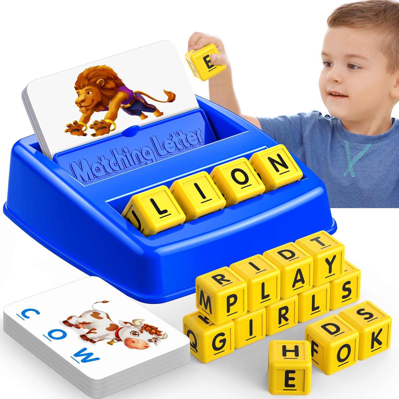 LIWIN LET'S GO! Learning Games for Kids Ages 3-8, Matching Letter Game for Kids Toys Ages 3-8 Educational Toys for 3-8 Year Olds Boys Girls Birthday Party Gifts for 3-8 Year Olds Boys Girls Blue