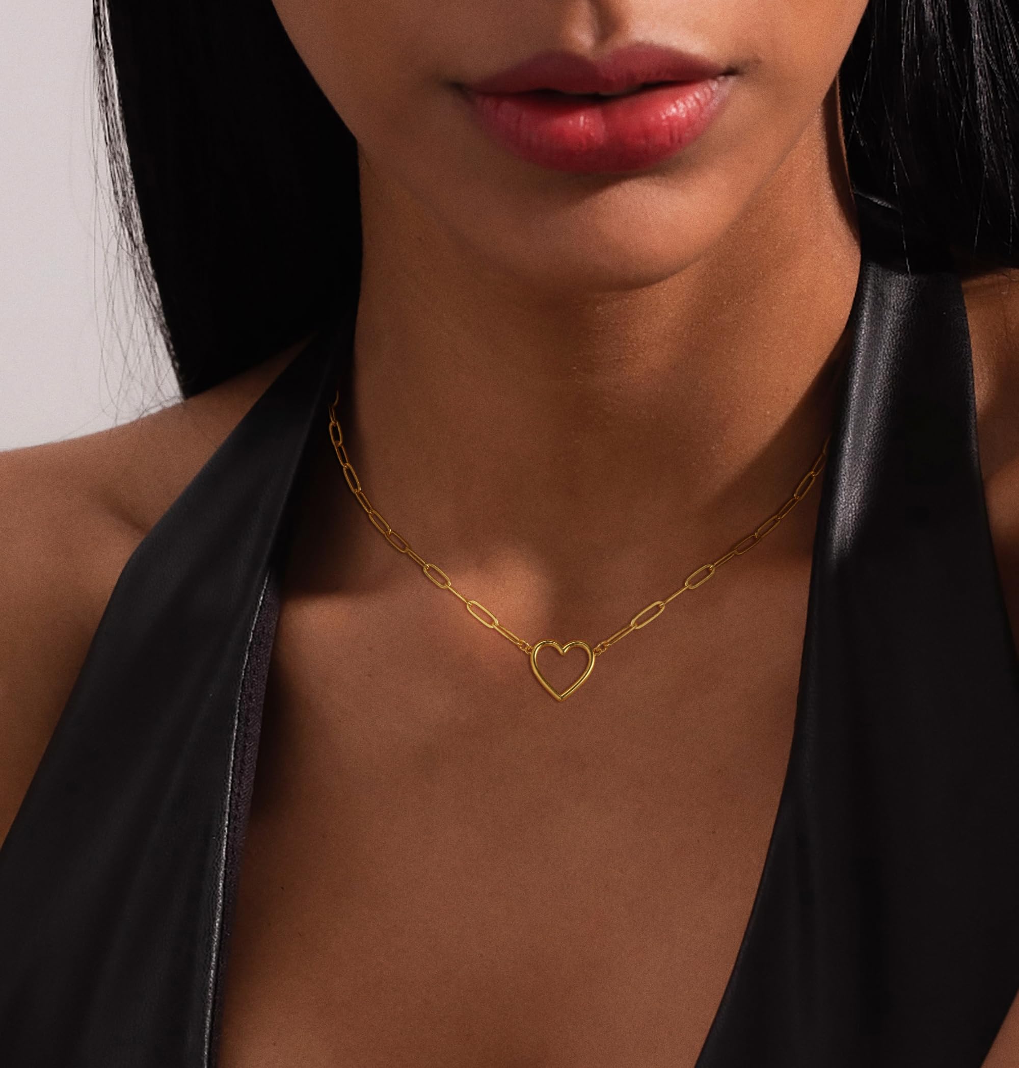 ASCOMY Dainty Gold Necklace for Women 14K Gold Plated Necklaces for Her Delicate Love Heart Necklace Paperclip Chain Heart Pendant Cute Necklaces Festival Jewelry Gift for Women
