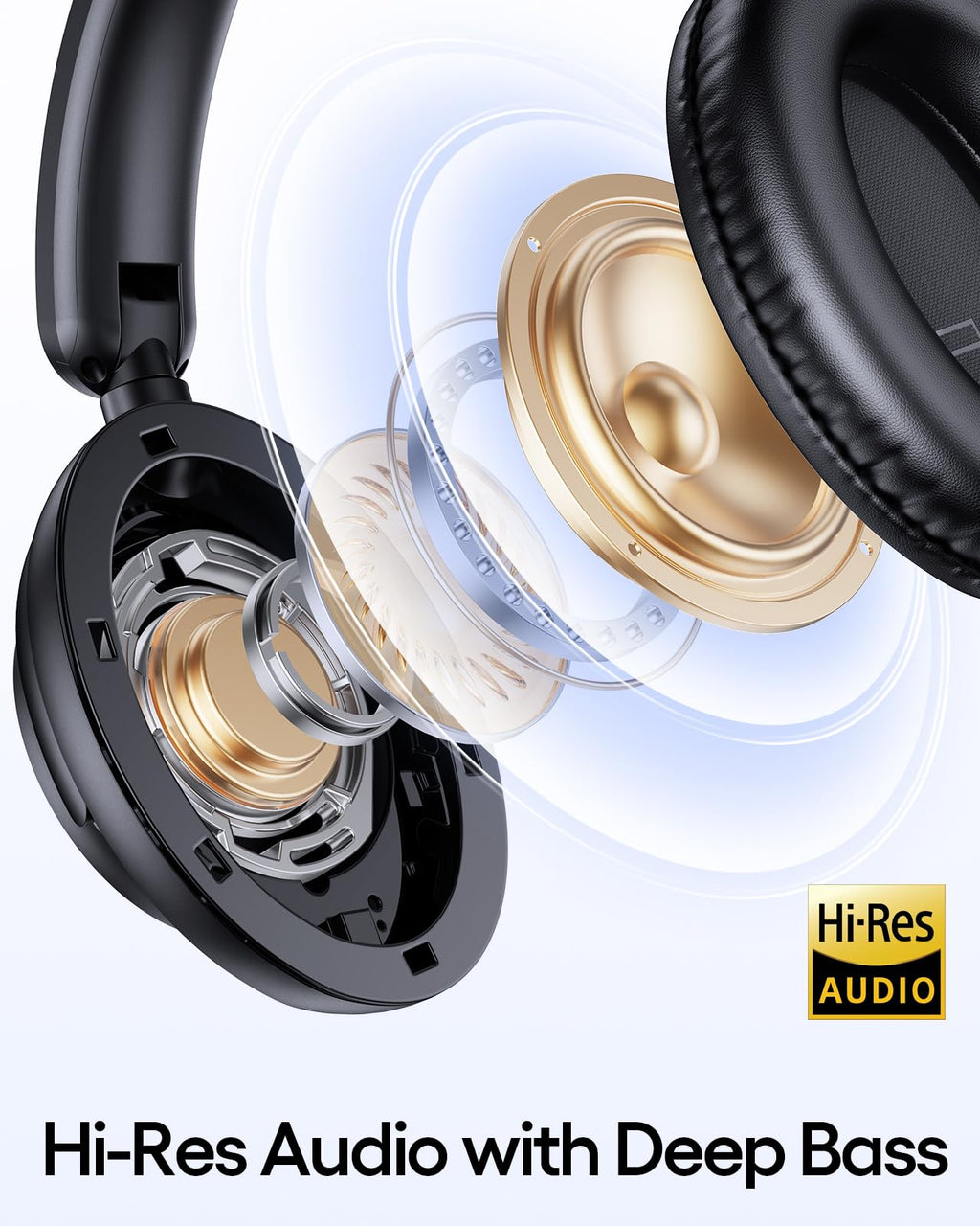 TAGRY Hybrid Active Noise Cancelling Bluetooth Headphones 100H Playtime Wireless Over Ear Headphone with Fast Charging Hi-Res Audio Headsets Comfort Earcups for Commute Travel Office Phone PC Black