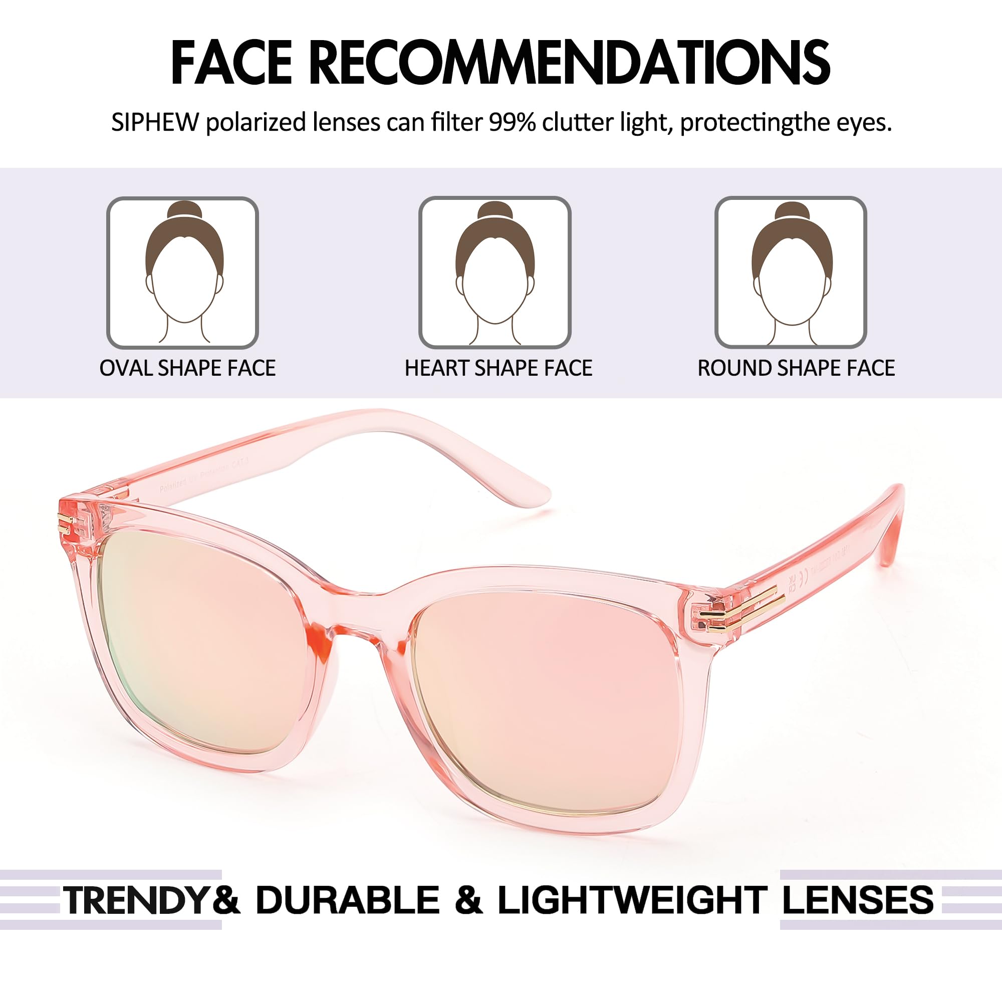SIPHEW Polarized Sunglasses for Women/Men|Large Frame Sunglasses w UV400 Protection| Oversized Square S Mirrored Shade