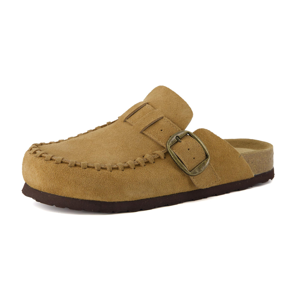 CUSHIONAIRE Canoe Genuine Suede Clogs for Women Footwear with Moc Toe Design – Casual Slip On Womens Shoes, CAMEL 8W