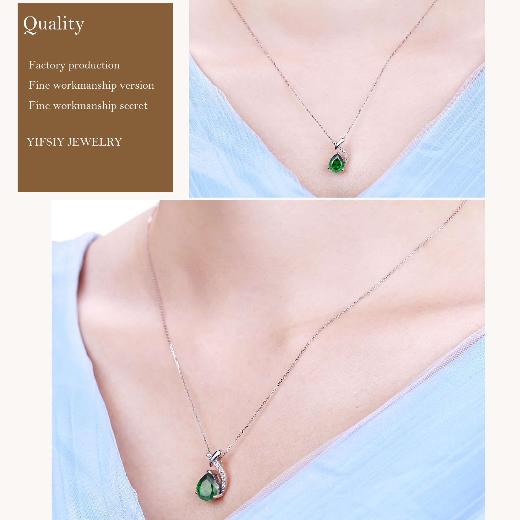 YIFSIY Teardrop Emerald Pendant Necklace for Women,925 Sterling Silver Pear Cut Green Zircon May Birthstone Necklace for Birthday Engagement Anniversary Wedding Jewelry
