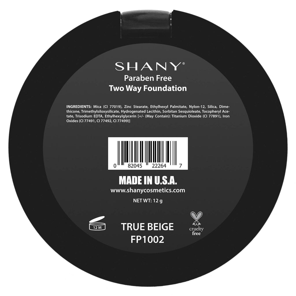 SHANY Two Way Foundation, Oil - Free, Talc Free, Wet/Dry - TRUE BEIGE