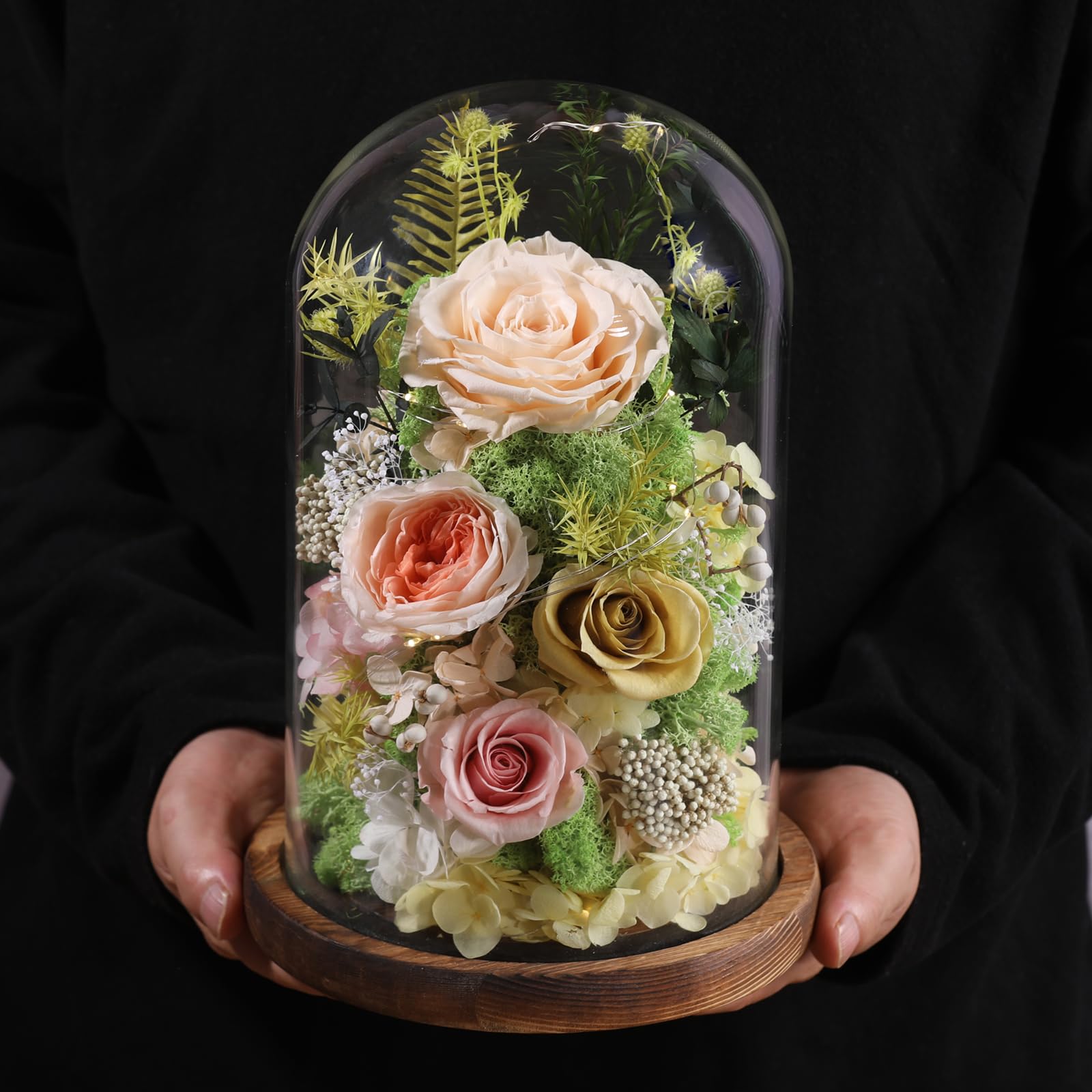 lovenfold Flowers for Delivery Preserved Flowers Rose in Glass Dome,Champagne Rose Forever Flowers Birthday Gifts for Women Mom Grandma Friend Gifts for Her,Home Decor