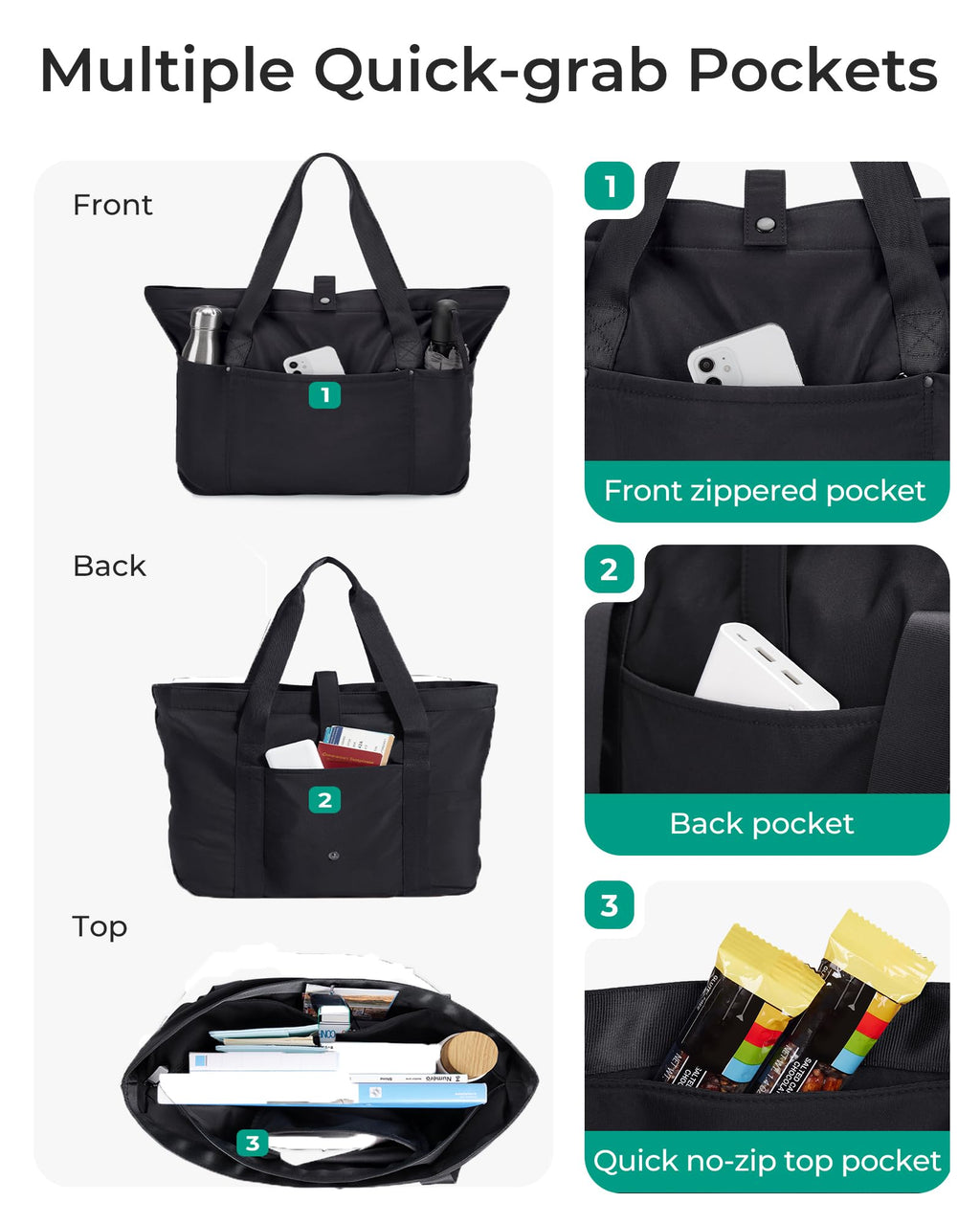 BAGSMART Tote Bag for Women, Foldable Tote Bag With Zipper Travel Large Shoulder Bag Handbag for Work