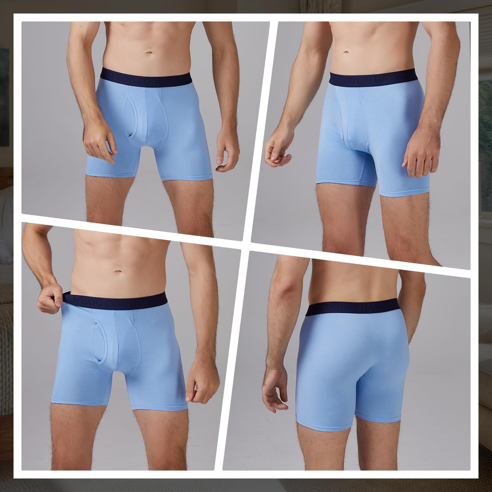 BAMBOO COOL Men's Underwear Boxer Briefs Soft Breathable Performance Underwear for Men 4 Pack (L)