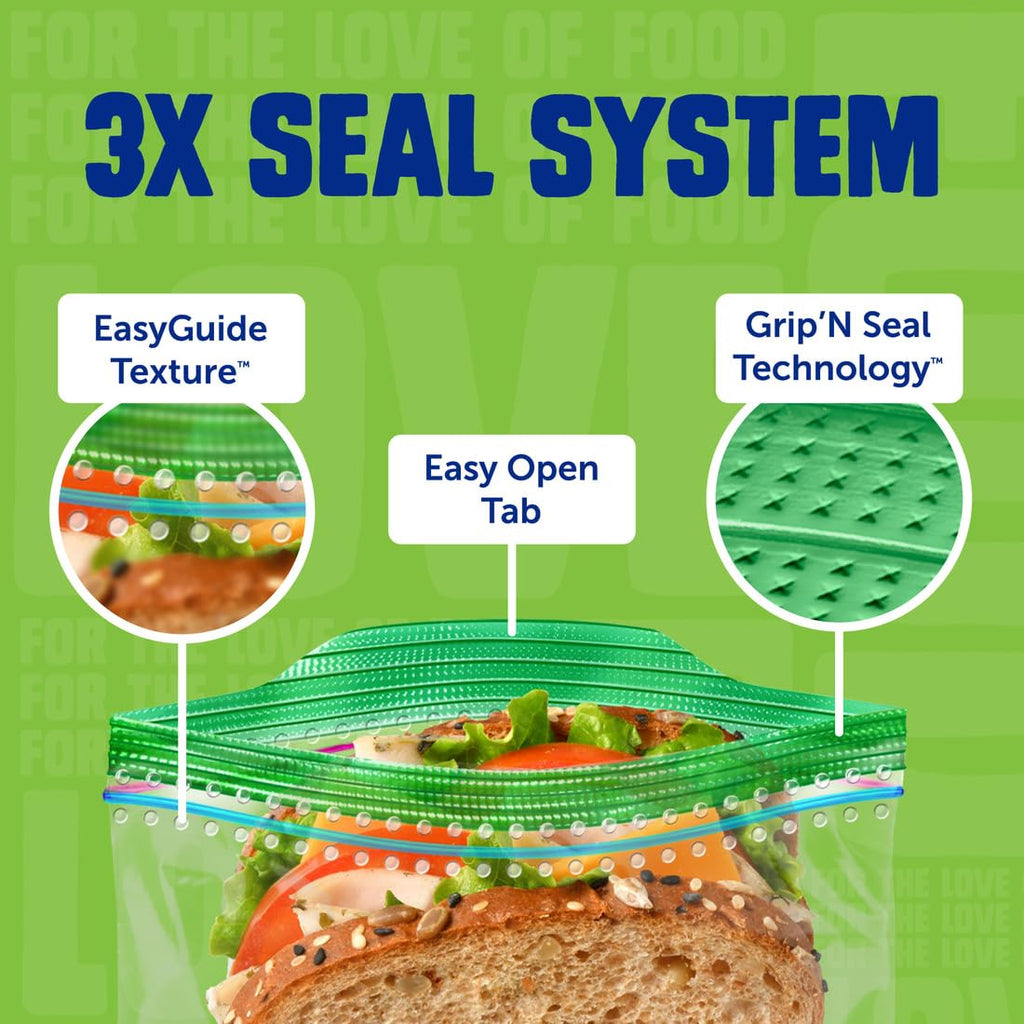 Ziploc Sandwich and Snack Bags with EasyGuide Texture, Plastic Storage Bags with Grip 'n Seal Technology, 270 Bags Total