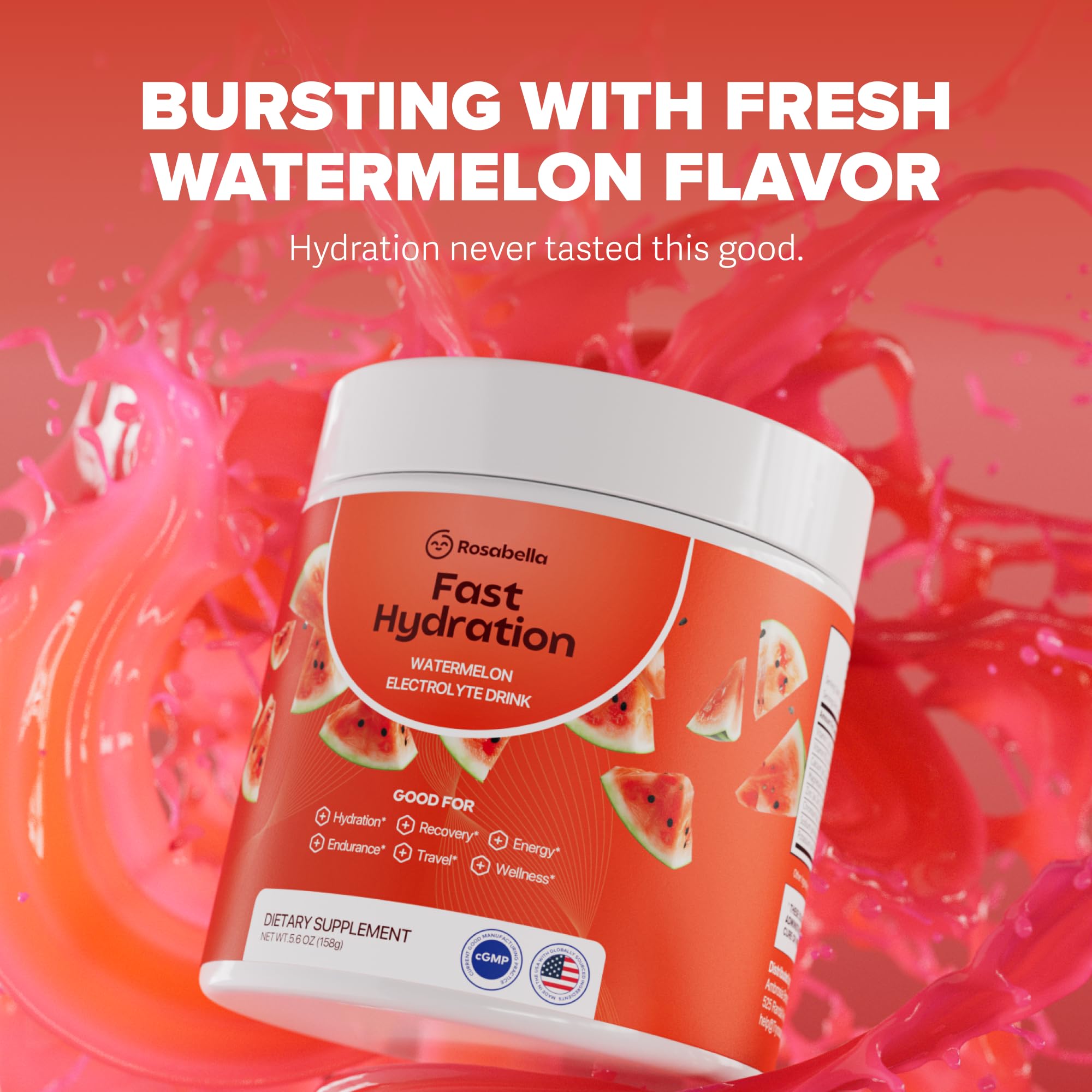 Rosabella Electrolyte Drink Powder – Watermelon – Sugar-Free Hydration Drink Mix – Electrolytes Powder with Sodium, Potassium, Magnesium, Calcium – Travel Jar – 30 Servings (5.6 oz)