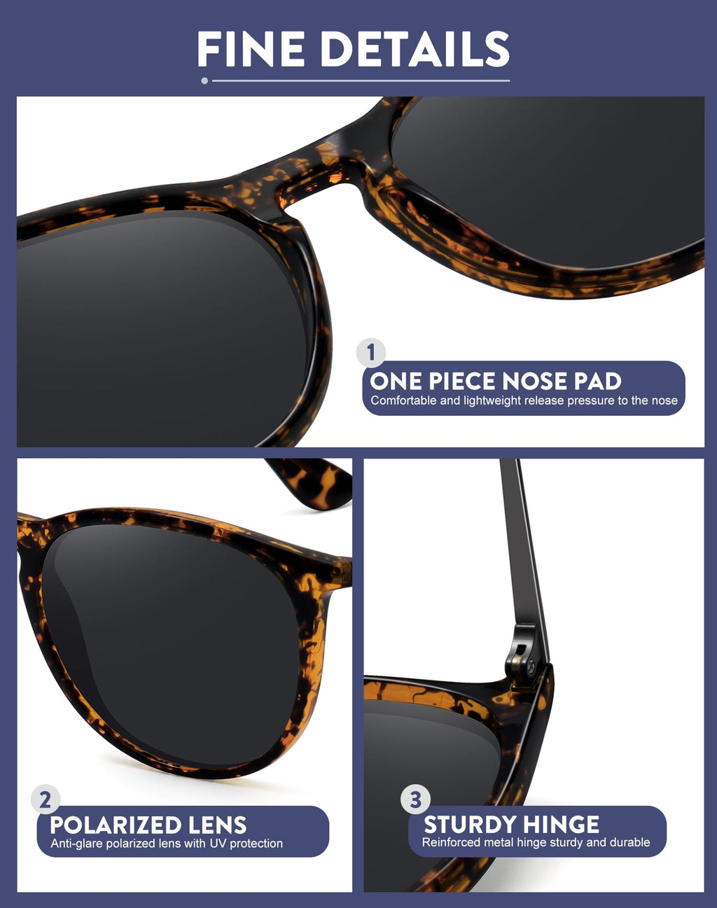 WOWSUN Polarized Sunglasses womens trendy 2026 glasses- Vintage Retro Round (3Pack)