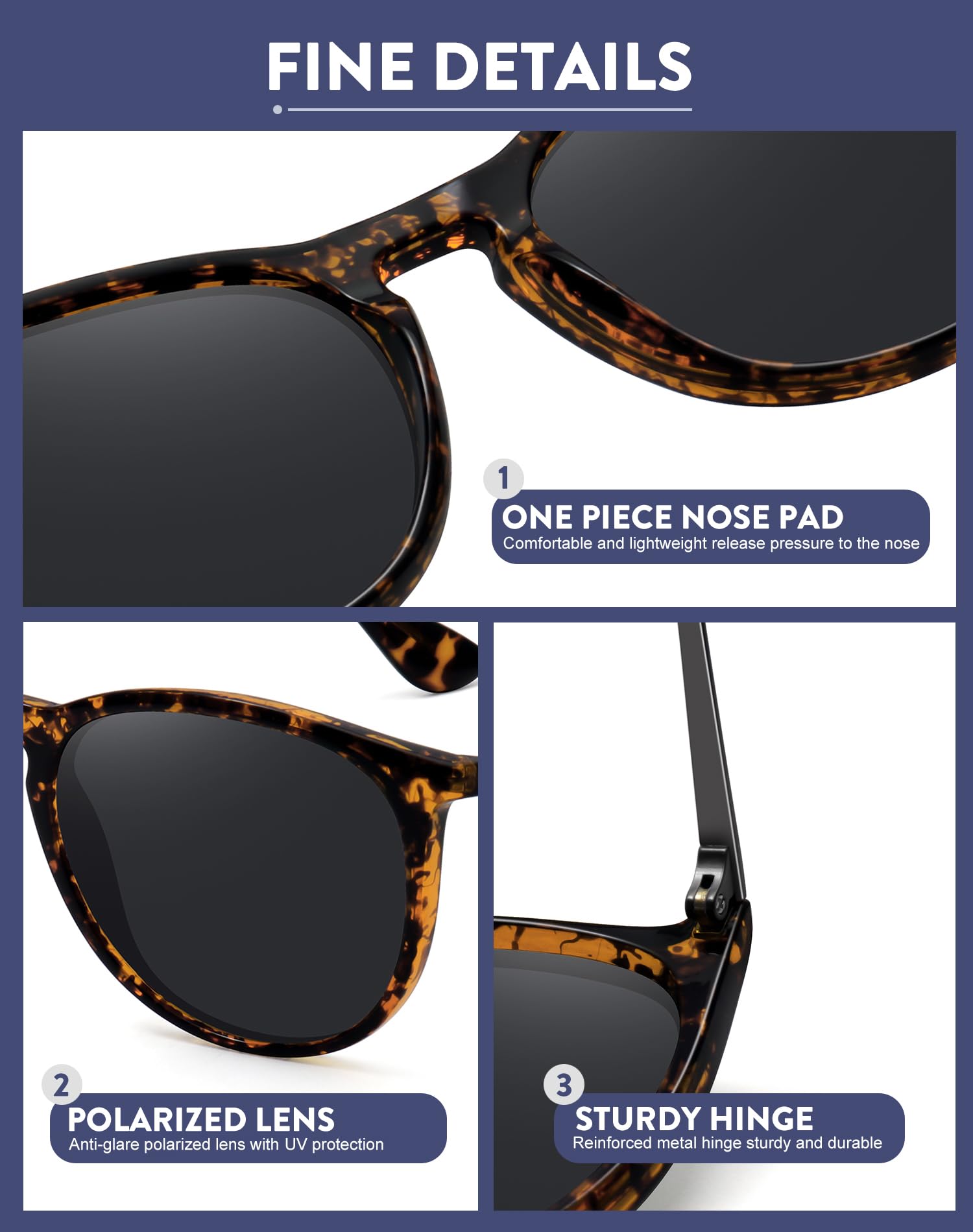 WOWSUN Polarized Sunglasses womens trendy 2026 glasses- Vintage Retro Round (3Pack)