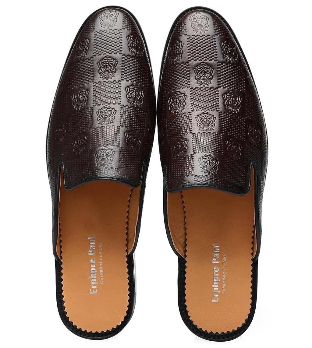 Erphpre Paul Men's Loafers Backless Genuine Leather Mules Open Back Slippers Slip on Shoes Coffee US 10