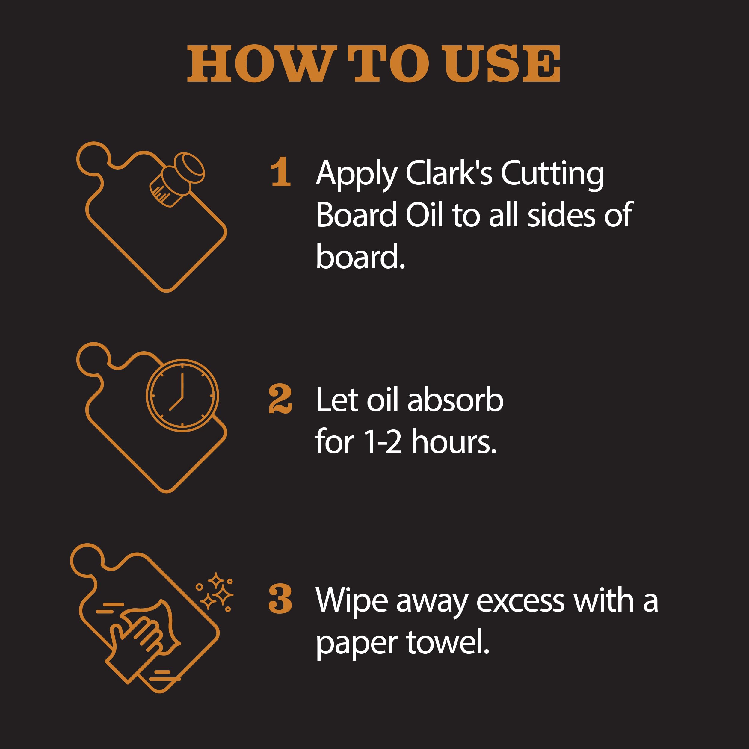CLARK’S Cutting Board Oil and Wax Kit – Includes Food Grade Mineral Oil (12oz), Finishing Wax (6oz), Applicator, & Buffing Pad to Clean and Protect Wood, Enriched with Natural Lemon & Orange Extract