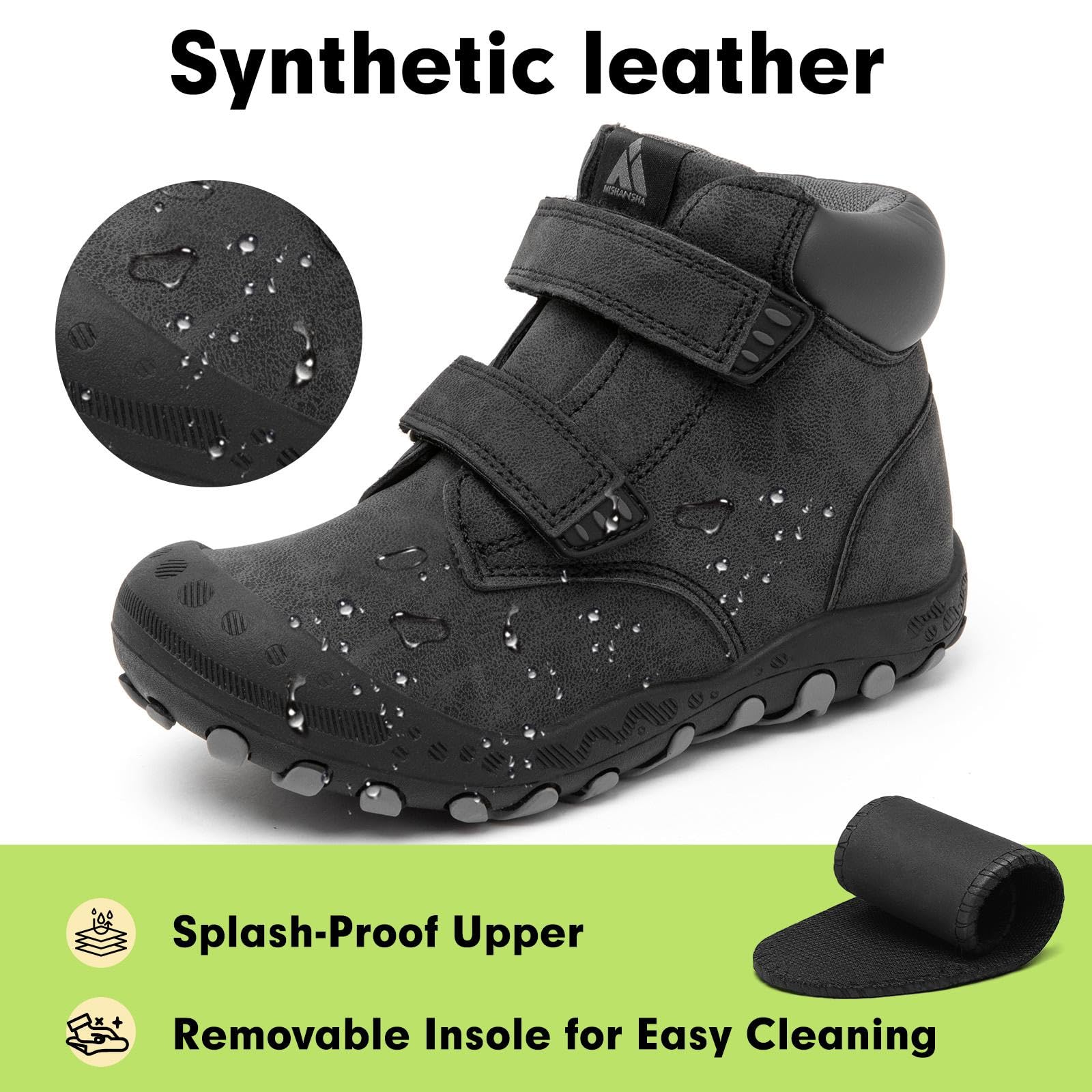 Mishansha Unisex-Child Outdoor Ankle Hiking Boots Boys Girls Trekking Walking Shoes with Hook and Loop C-black 10 Toddler
