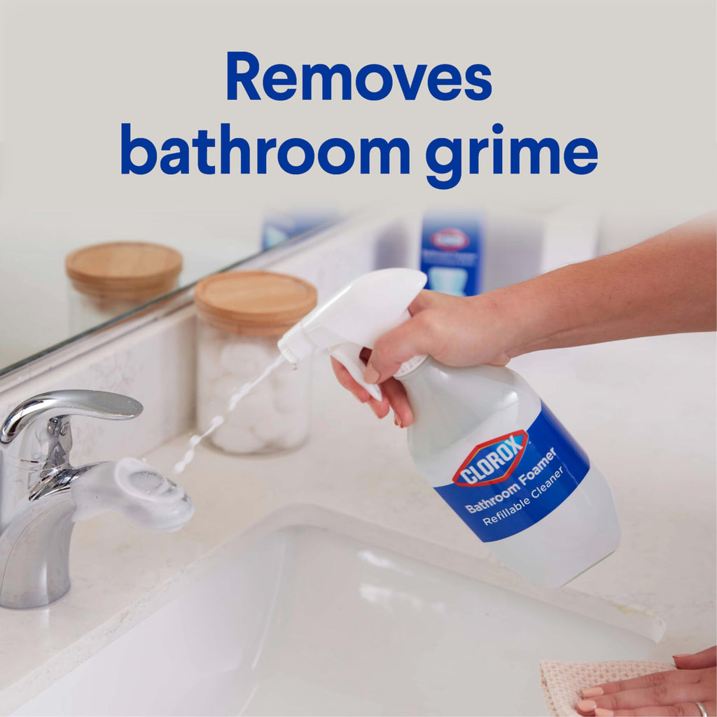 Clorox Bathroom Foamer Refill Cartridge for Clorox Bathroom Foamer Reusable Spray Bottle, Household Essentials, Fresh Scent, 2 Spray Refills
