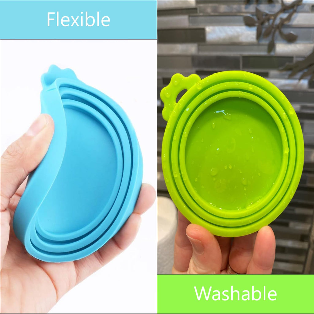 Giozoc 4 Pack Pet Food Can Cover Silicone Can Lids for Dog and Cat Food(Universal Size, One fit 3 Standard Size Food Cans)