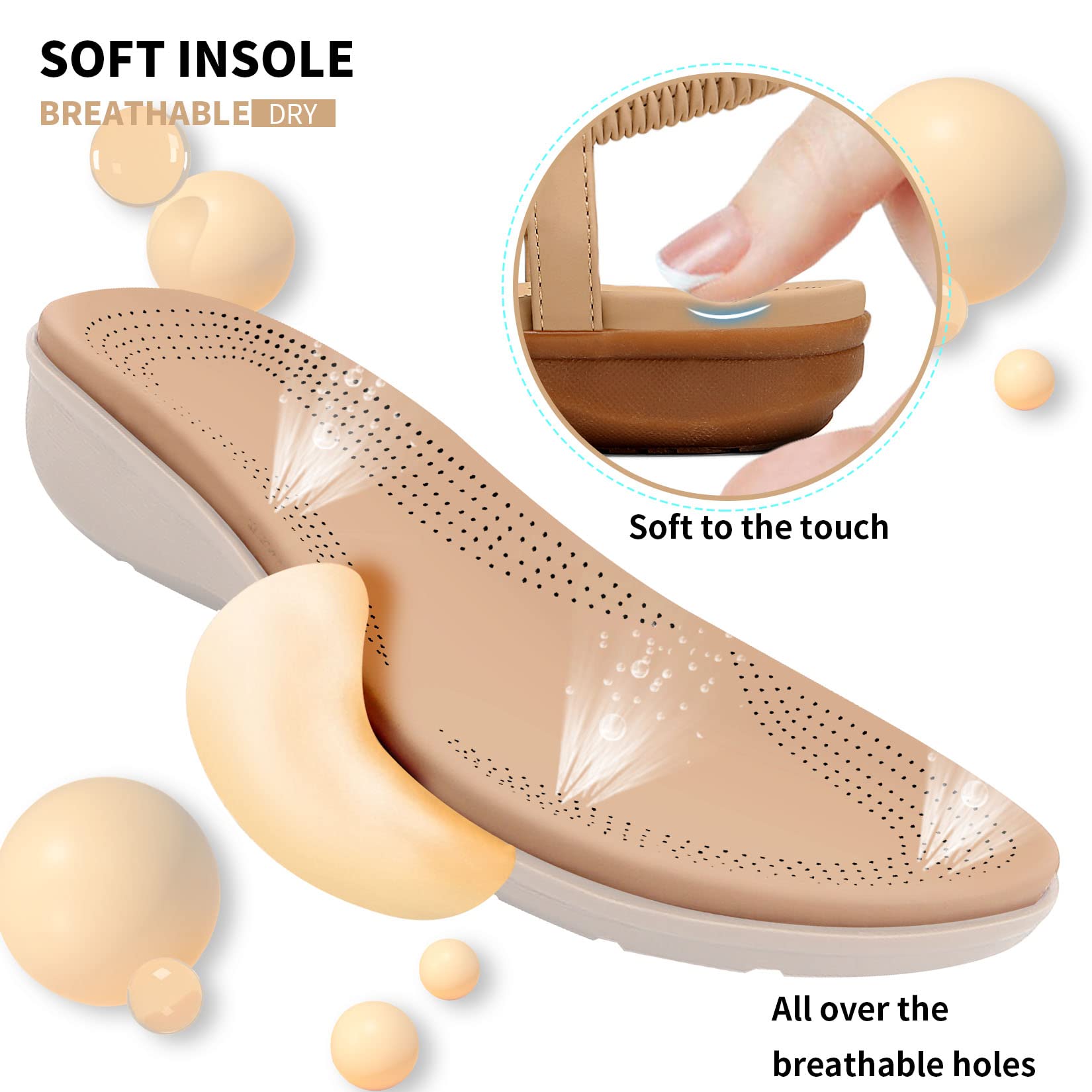 Littleplum Womens Sandals Arch Support Slingback Sandals Summer Beach Shoes Ankle Strap Thong Elastic Flat Sandals for Women Apricot Size 8.5