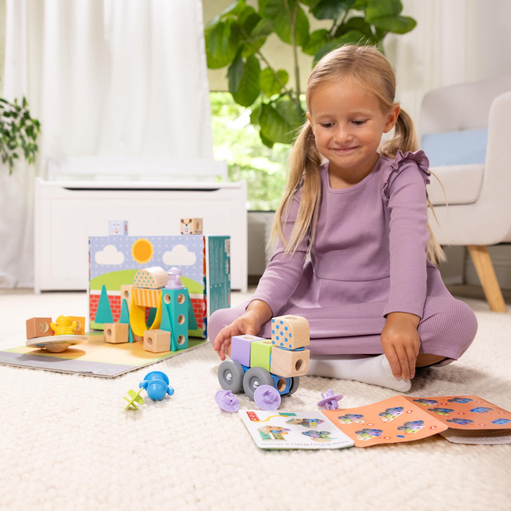 Melissa & Doug Blockables™ Town Snap and Play, Mix and Match Connectable Wooden Building Blocks Play Set Toy for Preschool Boys and Girls (73 Pcs)