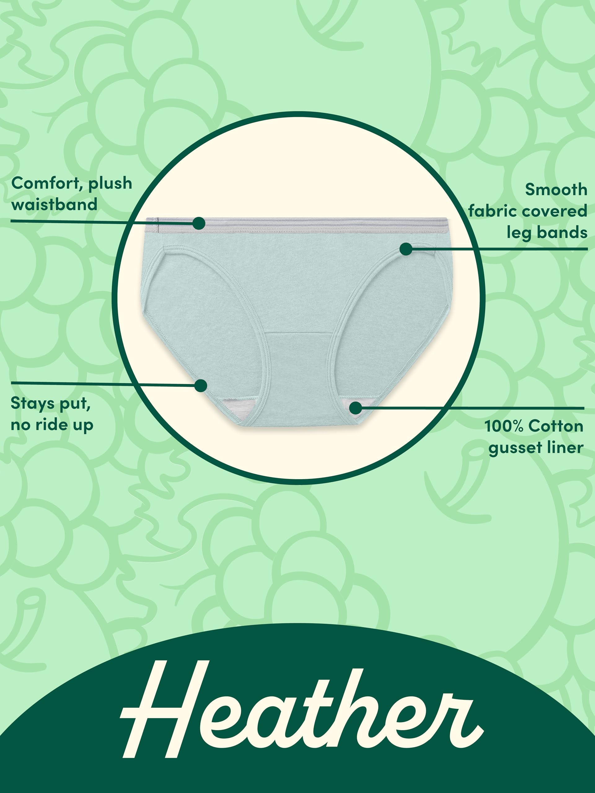 Fruit of the Loom Womens Eversoft Cotton Underwear Multipacks, Tag Free & Breathable, Available in Plus Size - Bikini - Assorted Color Heathers, 7