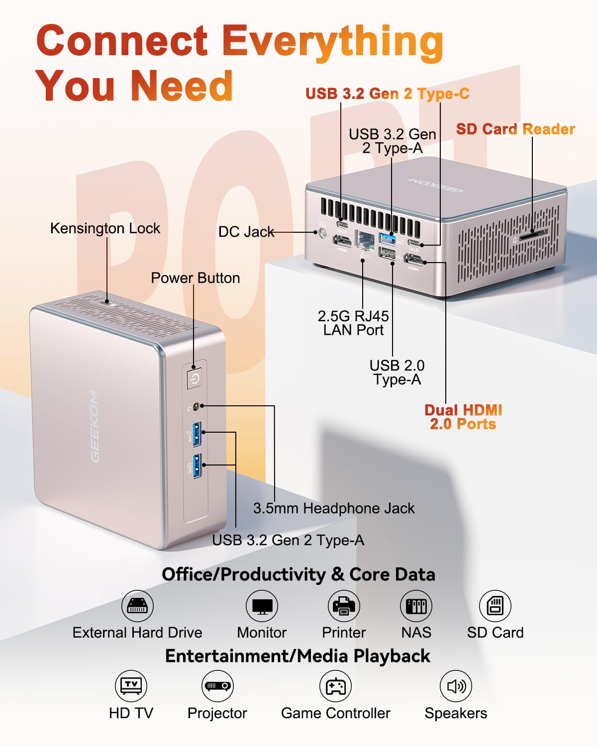 GEEKOM A5 Mini PC (3-Year Coverage) with AMD Ryzen 5 7430U, 16GB RAM(Expandable, Not LPDDR), 512GB NVMe SSD, Windows 11 Pro Desktop Computer, 8K Quad Display, HDMI 2.0, SD 4.0 Slot, Bunsiness Home