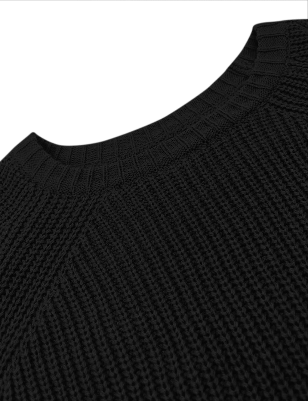 PRETTODAY Women's Crew Neck Knit Pullover Sweaters Raglan Long Sleeve Ribbed Knit Casual Cropped Tops Black