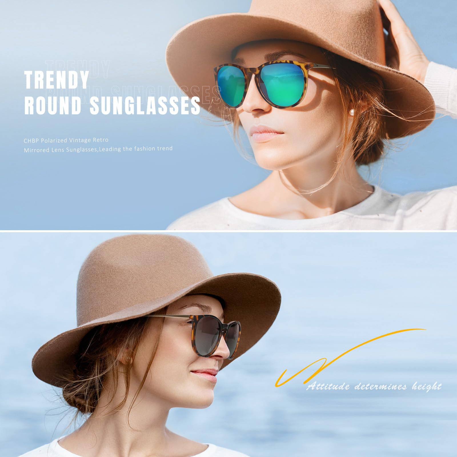 CHBP Polarized Sunglasses for Women Men - Trendy 2026 Vintage Classic Retro Round Mirrored Lens Designer Style