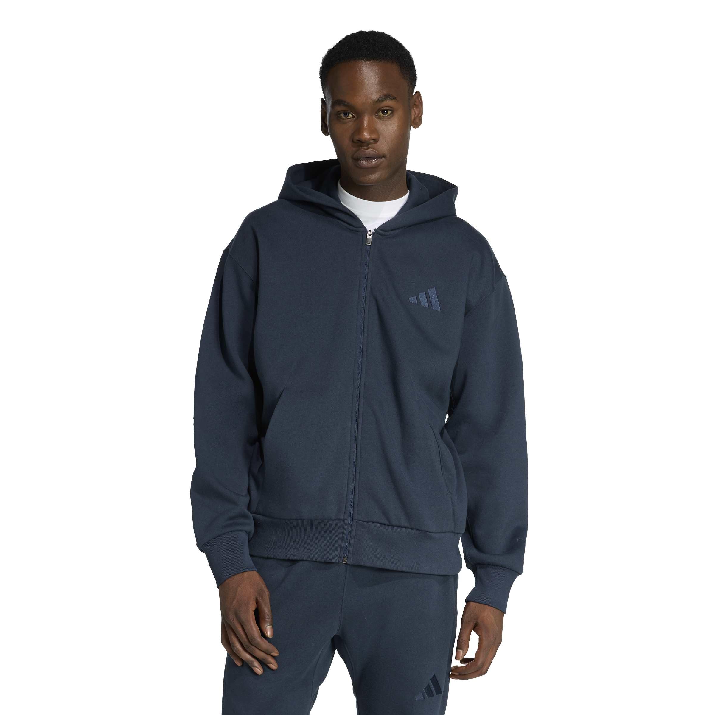 adidas Men's All SZN Fleece Full-Zip Hooded Track Top, Aurora Ink, Medium