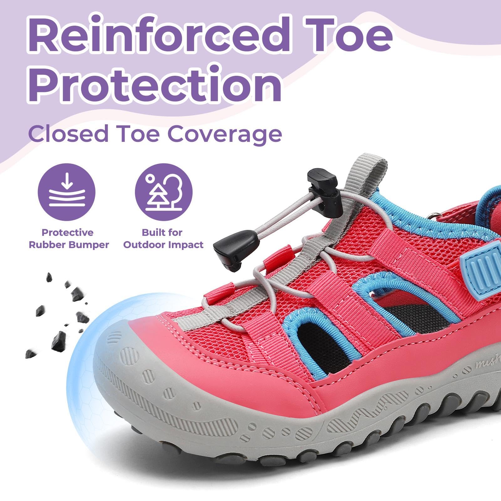 Mishansha Toddler Girls Sandals Closed Toe, Adjustable Breathable Summer Outdoor Hiking Walking Shoes for Kids Play & Beach Watermelon Red 11.5 Little Kid