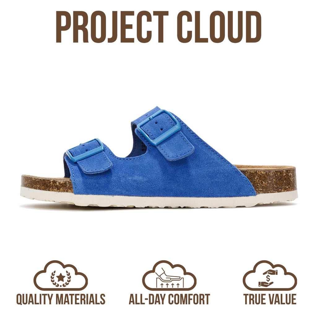 Project Cloud 100% Genuine Leather Flat Sandals For Women 2026 Cork Footbed Womens Sandals with Memory Foam and arch support Vacation Essentials Slides for Women Footwear (Venita, OCEAN, 5.5)