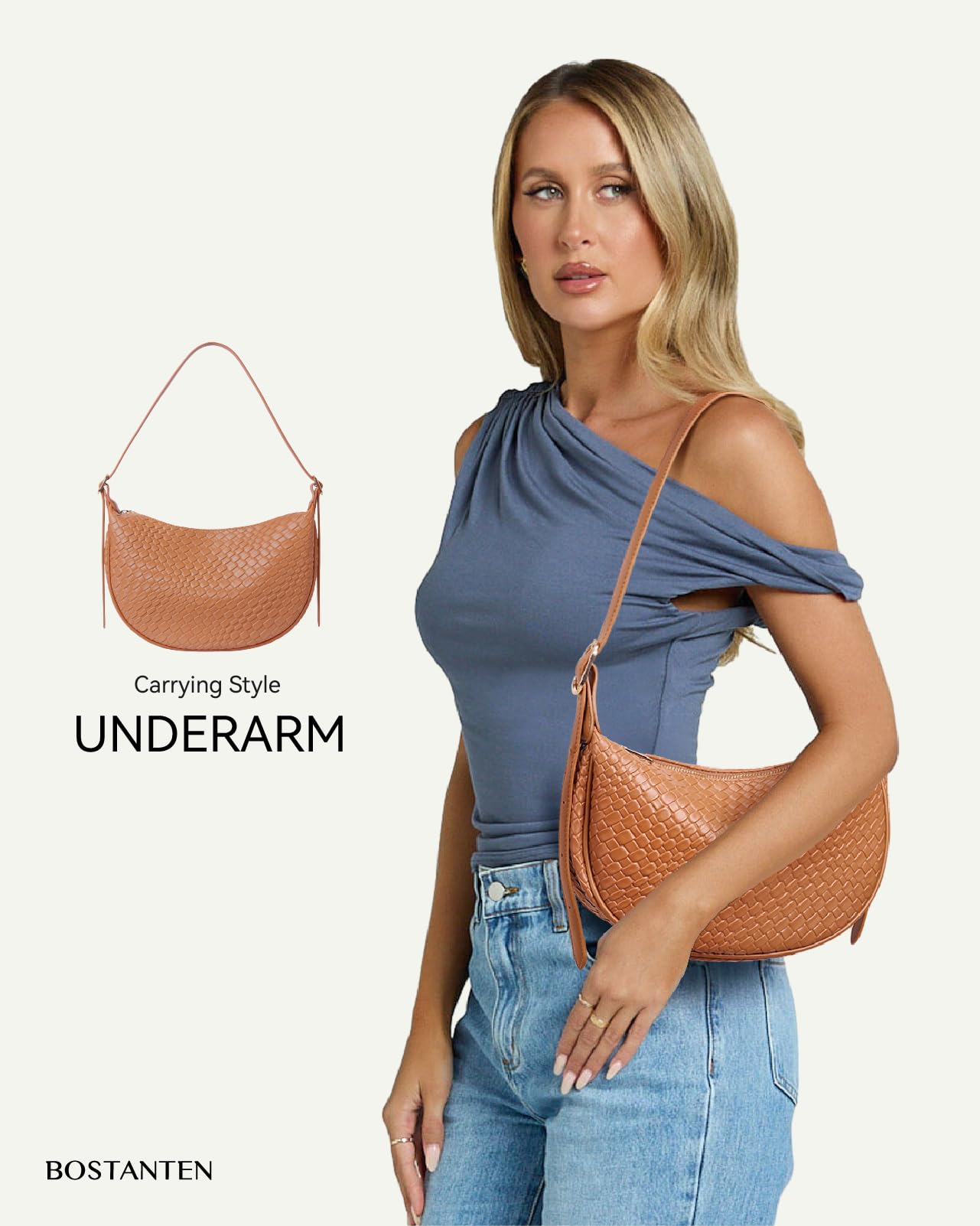 BOSTANTEN Purses for Women Crescent Crossbody Bag Vegan Leather Shoulder Hobo Handbag Adjustable Strap, Small Brown