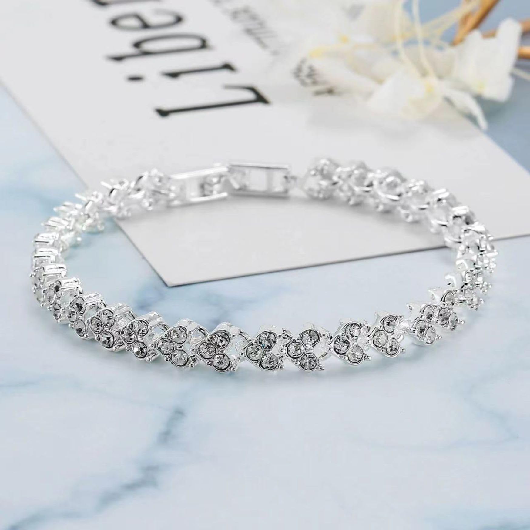 Tatibana Crystal Wedding Jewelry Set, Silver Necklace Earrings, Bracelet Crystal Bridal Wedding Jewelry Sets, For Brides Prom Costume Accessories or Party Accessories