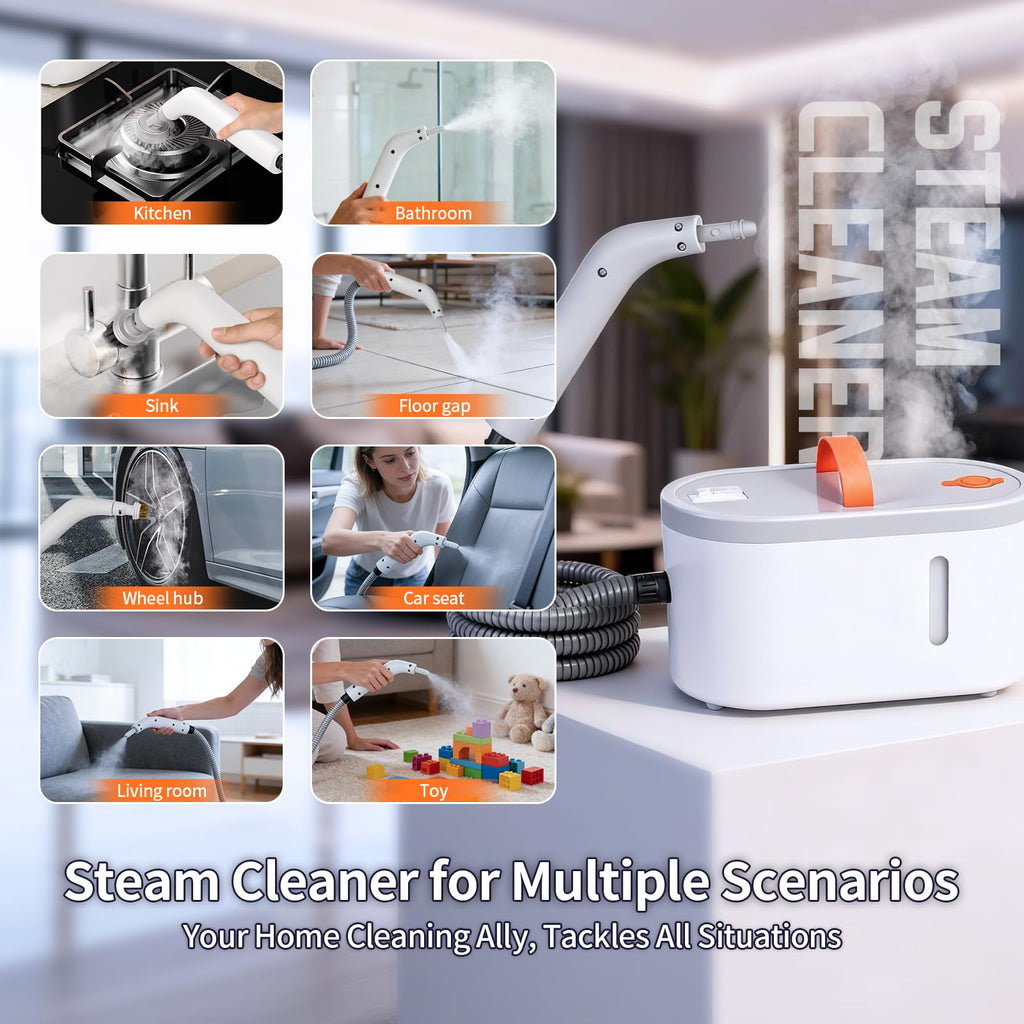 GourragePro Steam Cleaner for Home, Portable Handheld Steamer for Cleaning, 15s-Fast Heat-Up,steamer for car detailing,Home, Kitchen, Bathroom, Tile, Grout, Floor