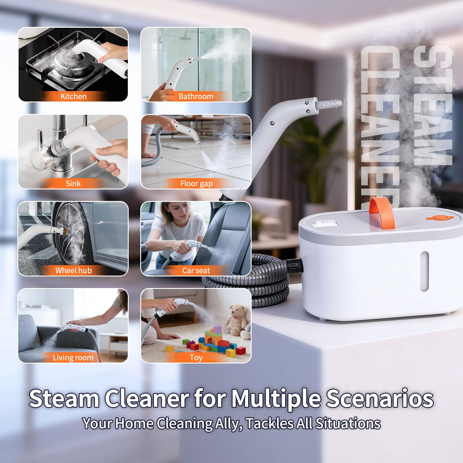 GourragePro Steam Cleaner for Home, Portable Handheld Steamer for Cleaning, 15s-Fast Heat-Up,steamer for car detailing,Home, Kitchen, Bathroom, Tile, Grout, Floor