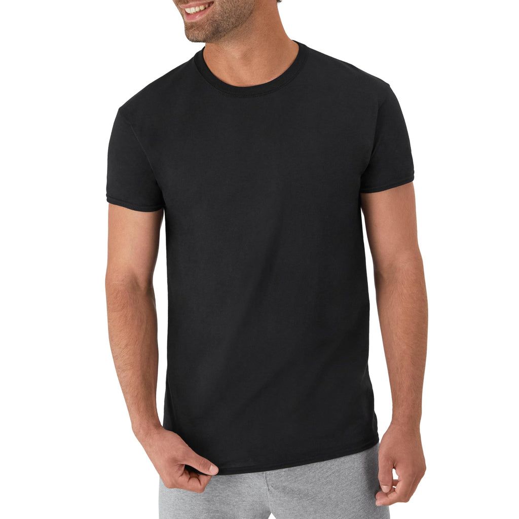 Hanes Mens Cotton, Moisture-wicking Crew Tee Undershirts, Multi-packs, Black/Grey/Blue Assorted - 6 Pack, Large US