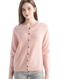 Chanyarn Women's 100% Pure Cashmere Cardigan Crew Neck Long Sleeve 2025 Fall Winter Warm Soft Knit Cardigan Sweater (Pink17176,M)