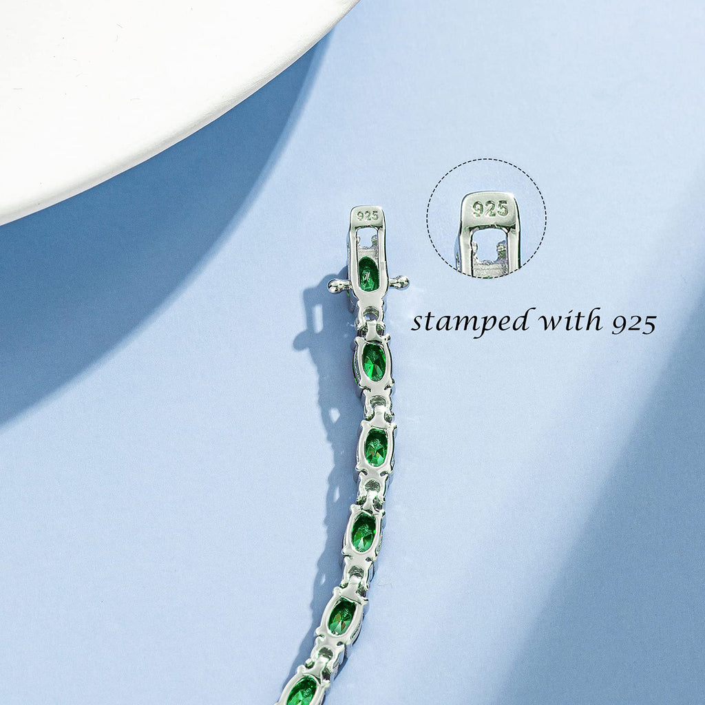 FANCIME May Birthstone Bracelets Sterling Silver Created Emerald Tennis Bracelet Emerald Fine Jewelry Gift for Women