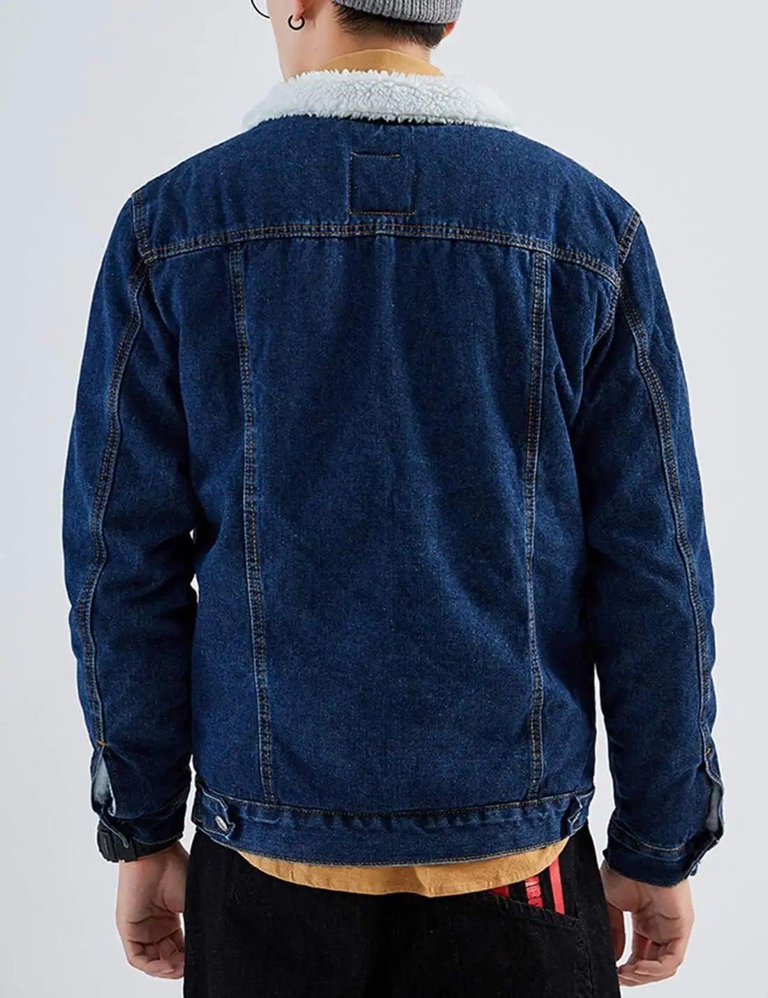 Springrain Men's Sherpa Fleece Lined Denim Jacket Warm Winter Trucker Jacket Cowboy Jean Jacket(DarkBlue-XS)