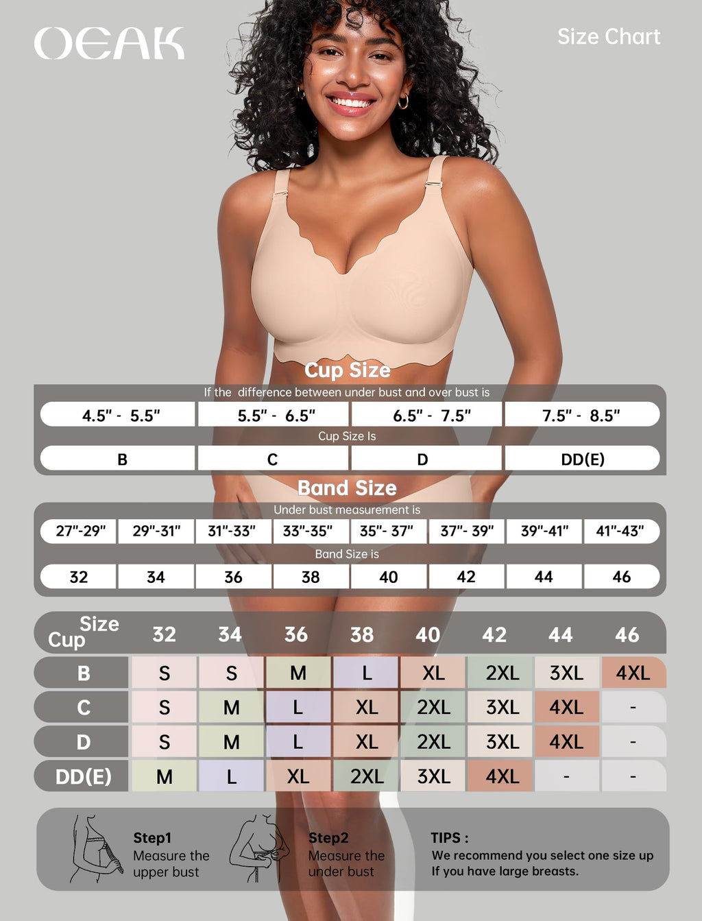 OEAK Women Jelly Bras No Underwire Scalloped Push Up Buttery Soft Tshirt Bra Seamless Full Coverage Convertible Everyday Bra Nude,L