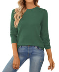 QUALFORT Women's 100% Cotton Crewneck Sweater, Basic Lightweight Long Sleeve Pullover Dark Green X-Large