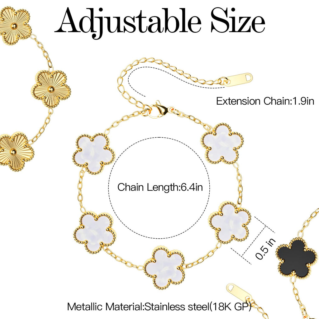 AICase 18K Gold Plated Clover Bracelet Dupes Gold/White/Black Bracelet Set for Women Flower Leaf Lucky Clover Bracelets Trendy Jewelry Birthday Gifts for Women/Mon/Friends
