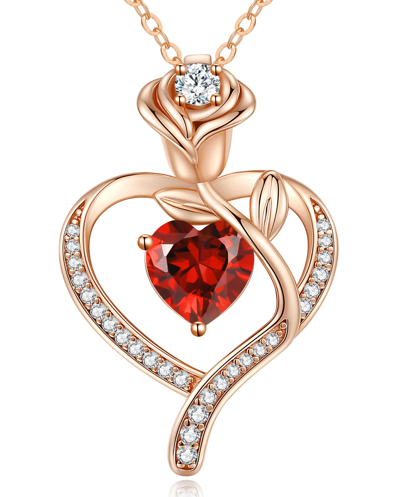 LOUISA SECRET Mothers Day Gifts for Mom Rose Flower Heart Birthstone Necklaces for Women, 925 Sterling Silver Jewelry, Pendant Heart Necklaces Birthday Anniversary Christmas Gift for Women Wife Mom Girlfriend Lady