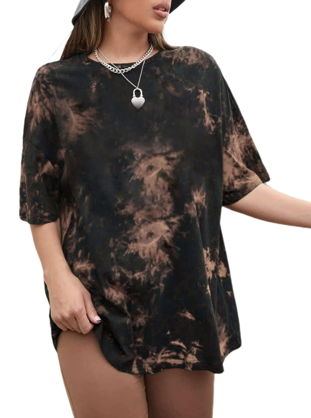 CSDAJIO Women's Trendy Oversized T Shirt Graphic Tee Crewneck Short Sleeve Loose Cute Going Out Summer Tops Back Mushr Tiedyebrwon Large