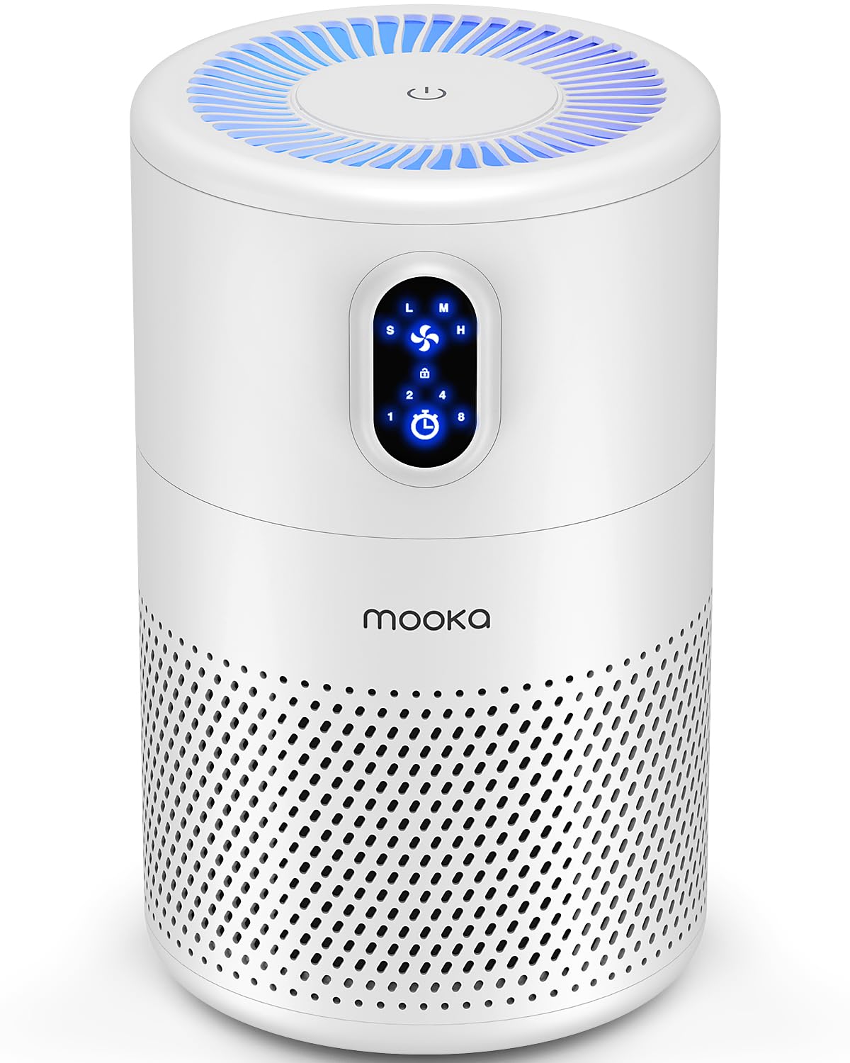 MOOKA Air Purifiers for Home Large Room up to 1076ft², H13 True HEPA Air Filter Cleaner, Odor Eliminator, Remove Smoke Dust Pollen Pet Dander, Night Light, B-D02L White