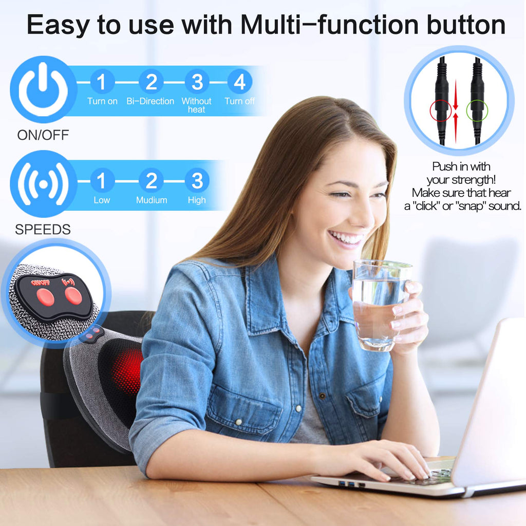 Papillon Shiatsu Back Massager with Heat, Deep Tissue Massage Pillow for Neck,Shoulder,Foot & Lower Back Pain Relief,Electric Kneading Massager for Home, Office, Car-Gifts for Mom, Dad, Men, Women