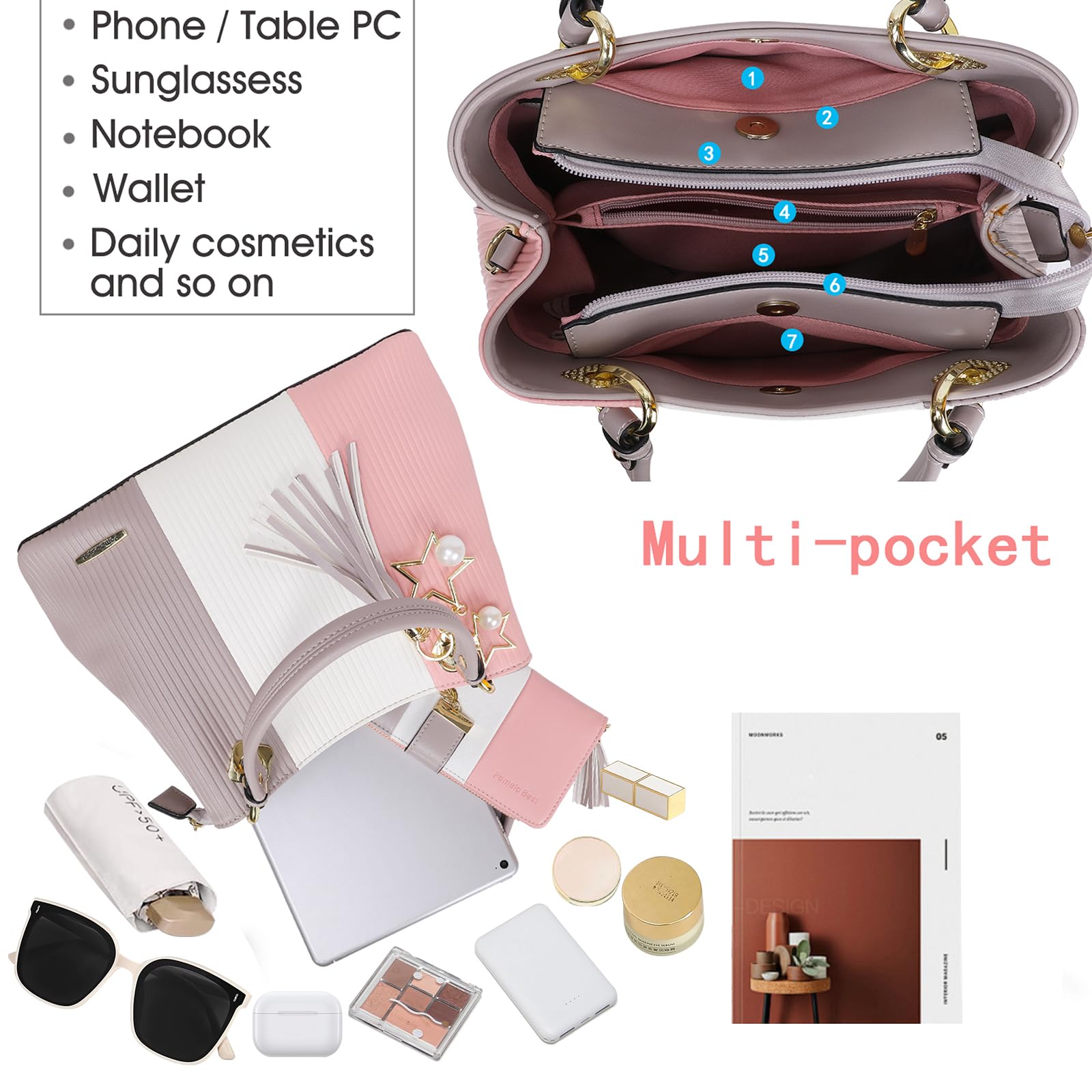 Pomelo Best Leather Purses for Women, Top-Handle & Shoulder Bag with Multiple Pockets, Medium Satchel Handbag Tote for Work, Travel, Daily Use, Wedding
