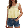 Women Lace Vest Tanks Y2K Sleeveless Split Side Tie Tank Top Sheer Ruffle Cami Shirt Summer Going Out Crop Tops(Yellow, Small)