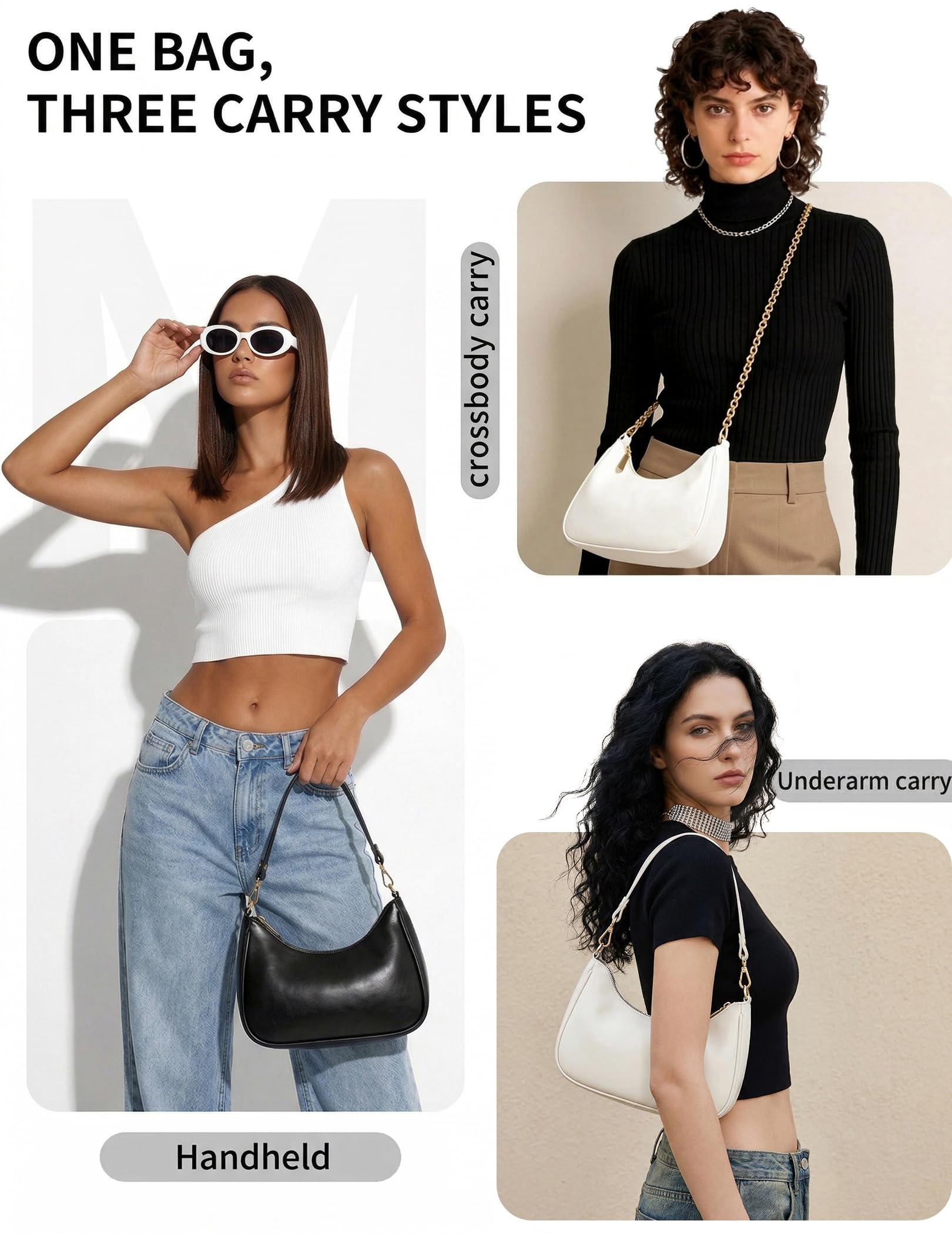 Mivorica Small Shoulder Bag for Women - Trendy little Crescent Purse & Underarm Handbag with Detachable Chain Strap - Cute Mini Hobo Clutch for Travel & Party, Cream White Vegan Leather