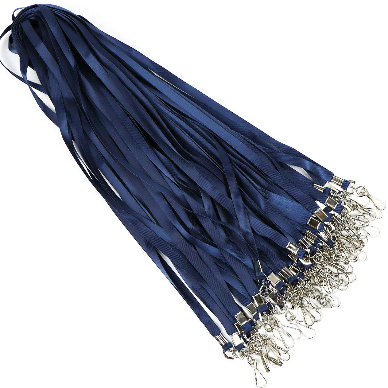 Beebel Navy Blue Lanyards 100 Pcs Lanyard for Id Badges Flat Lanyard with Badge Clip with J-Hook (Navy Blue)