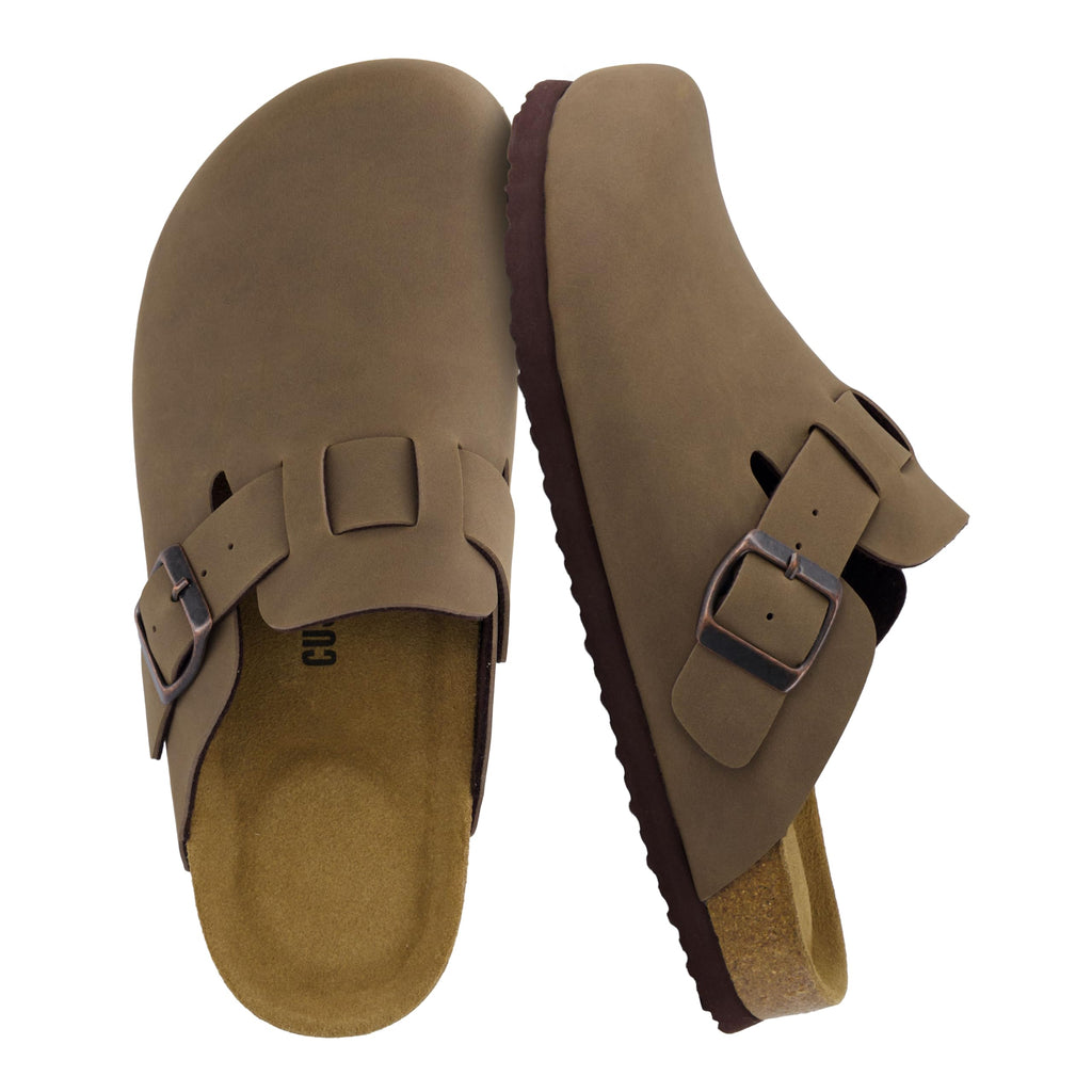 CUSHIONAIRE Hana Womens Clogs | Comfortable Vegan Suede Clogs for Women | Slip On Potato Shoes with Cork Footbed & Arch Support, Brown 8.5W