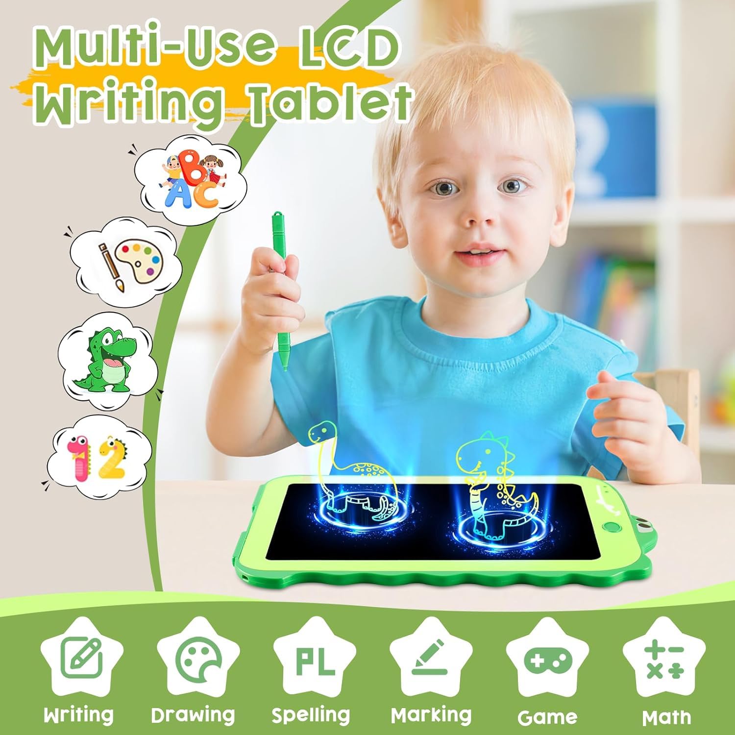 Teriph LCD Writing Tablet for Kids, Colorful Toddlers Toys Drawing Board, Educational Kid Toys, Doodle Pad Dinosaur Toy for 3 4 5 6 7 8 Year Old Boys Girls Birthday Party Christmas Gifts,8.5inch