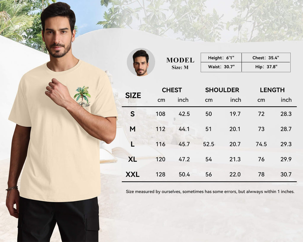 Mens Graphic T-Shirts Short Sleeve Malibu Vibe Palm Tree Print Top 100% Cotton Casual California Tees for Men Apricot